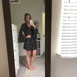 ASOS Floral Bell Sleeve Mini Shirt Dress